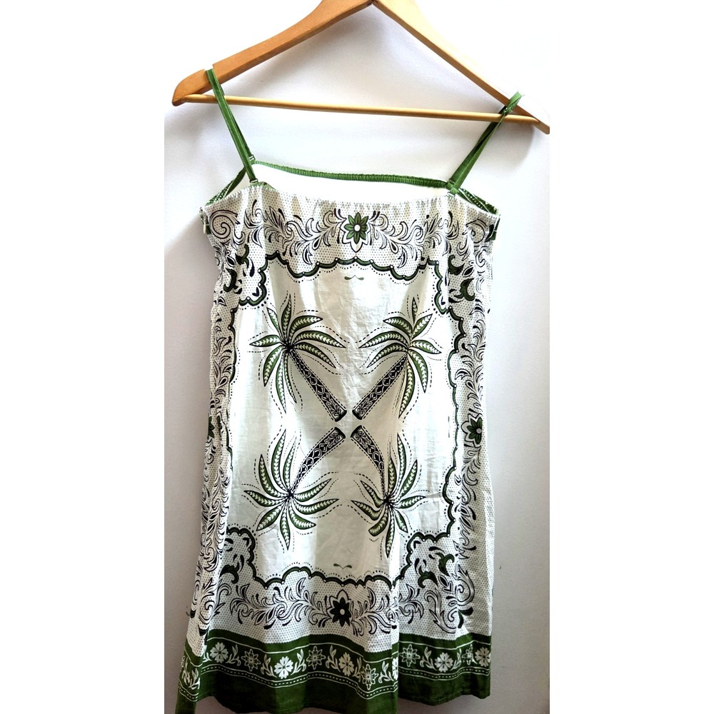 Reve de Soliel Dress S Vacay/Resort Palm Trees Strap Cotton Cream/Green Print - Picture 5 of 11